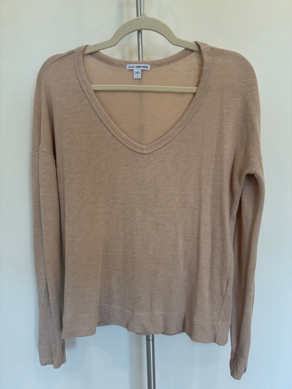 JAMES PERSE! SUMMER! V-Neck Long Sleeve Top - Taupe! BEAUTIFUL COLOR!